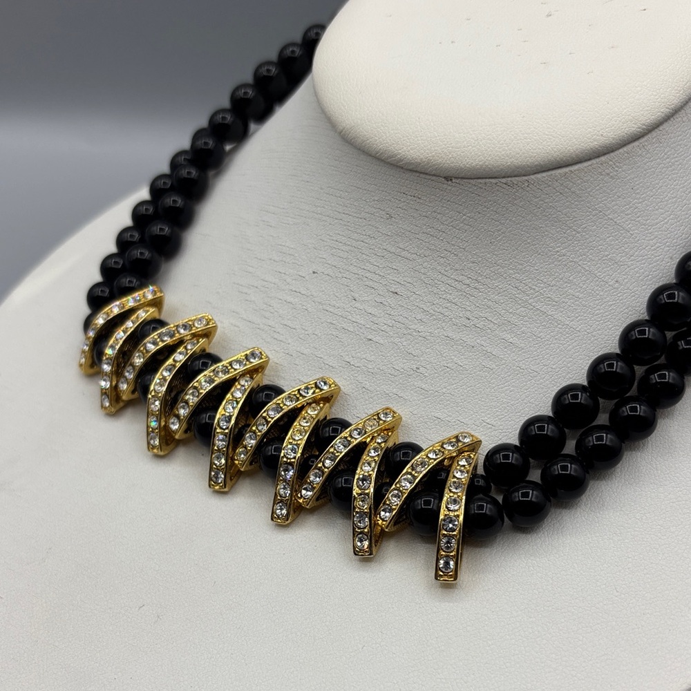 Black Onyx and Rhinestone Choker Necklace JP387 - Picture 3 of 9